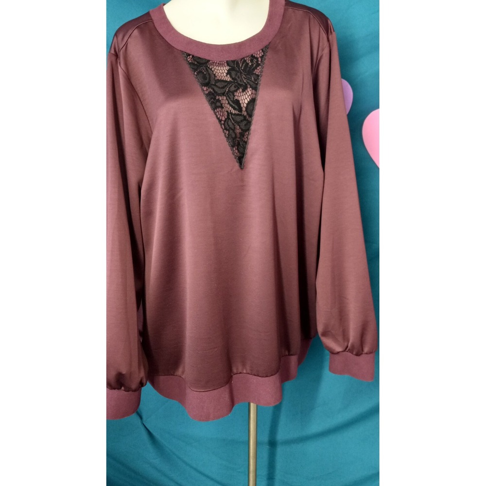 Lane Bryant 26/28 blouse top shirt long sleeve wine burgandy w/tags party dance